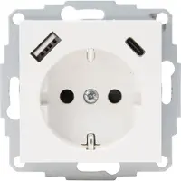 Kopp Athenis Wandcontactdoos 1-voudig Met Randaarde En Shutters, 2-voudig Usb-a+c Helder Wit