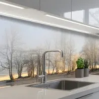 KitchenYeah Keuken achterwand 300x80 cm - Spatscherm zelfklevend Water - Bomen - Natuur - Landschap - Muurbeschermer - Spatwand fornuis
