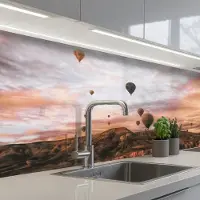 KitchenYeah Keuken achterwand 150x80 cm - Spatscherm zelfklevend Landschap - Luchtballon - Bergen - Bruin - Muurbeschermer - Spatwand fornuis