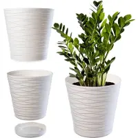 Kadax bloempot met onderzetter, voor binnen, lichte bloempot van hoogwaardig kunststof, ronde bloempot voor bloemen, planten, huis