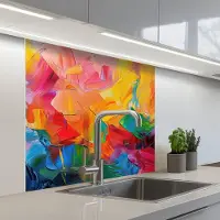 KitchenYeah Keuken achterwand 80x80 cm - Spatscherm zelfklevend Abstract - Verflook - Modern - Kleurrijk - Muurbeschermer - Spatwand fornuis
