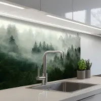 KitchenYeah Keuken achterwand 80x60 cm - Spatscherm zelfklevend Bos - Mist - Bomen - Natuur - Muurbeschermer - Spatwand fornuis