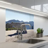 KitchenYeah Keuken achterwand 80x80 cm - Spatscherm zelfklevend Schotse hooglander - Licht - Berg - Natuur - Muurbeschermer - Spatwand fornuis
