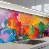 KitchenYeah Keuken achterwand 200x60 cm - Spatscherm zelfklevend Abstract - Verflook - Modern - Kleurrijk - Muurbeschermer - Spatwand fornuis