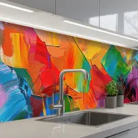 KitchenYeah Keuken achterwand 250x60 cm - Spatscherm zelfklevend Abstract - Verflook - Modern - Kleurrijk - Muurbeschermer - Spatwand fornuis