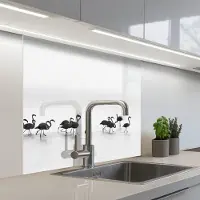 KitchenYeah Keuken achterwand 80x80 cm - Spatscherm zelfklevend Flamingo's - Water - Natuur - Zwart wit - Muurbeschermer - Spatwand fornuis