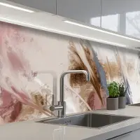 KitchenYeah Keuken achterwand 250x60 cm - Spatscherm zelfklevend Verf - Abstract - Roze - Wit - Muurbeschermer - Spatwand fornuis
