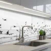 KitchenYeah Keuken achterwand 150x80 cm - Spatscherm zelfklevend Zee - Vogels - Natuur - Zeemeeuwen - Muurbeschermer - Spatwand fornuis
