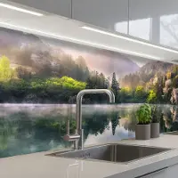 KitchenYeah Keuken achterwand 200x60 cm - Spatscherm zelfklevend Natuur - Bomen - Bergen - Meer - Water - Muurbeschermer - Spatwand fornuis