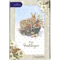 Hallmark tin - 20 Kerstkaarten - Konijn & mand - Goudfolie - Kerst - Nieuwjaar - 12,5 x 18 cm