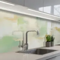 KitchenYeah Keuken achterwand 250x60 cm - Spatscherm zelfklevend Abstract - Kunst - Wit - Groen - Modern - Muurbeschermer - Spatwand fornuis