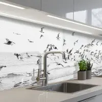 KitchenYeah Keuken achterwand 200x60 cm - Spatscherm zelfklevend Zee - Vogels - Natuur - Zeemeeuwen - Muurbeschermer - Spatwand fornuis