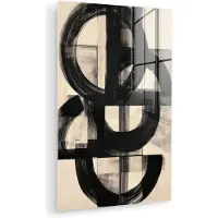 MuchoWow Glasschilderij 60x90 cm - Schilderij acrylglas - Cirkels - Lijnen - Vormen - Zwart - Foto op glas - Muurdecoratie woonkamer - Wanddecoratie slaapkamer - Schilderijen