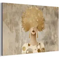 MuchoWow Aluminium schilderij 60x40 cm - Wanddecoratie metaal - Goud - Portret - Vrouw - Metalen muurdecoratie woonkamer - Decoratie industrieel - Foto op dibond - Industriële accessoires slaapkamer