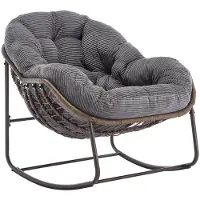 Merax Rattan Schommelstoel met Kussen Outdoor Schommelstoel van Staal met Armleuning en Comfortabele Zitting voor Tuin Balkon en Woonkamer Grijs