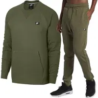 Nike Sportswear Optic Heren Fleece Crew Tracksuit in Olijfgroen