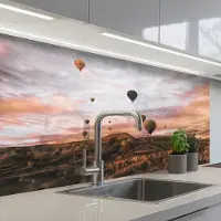 KitchenYeah Keuken achterwand 100x60 cm - Spatscherm zelfklevend Landschap - Luchtballon - Bergen - Bruin - Muurbeschermer - Spatwand fornuis