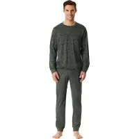Schiesser pyjama set katoen lange mouw geprint donkergroen