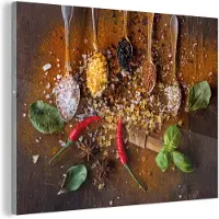 MuchoWow Glasschilderij - Lepels - Kruiden - Chilipeper - Specerijen - 160x120 cm - Acrylglas Schilderijen - Foto op Glas