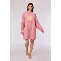 Woody slaapkleed meisjes/dames velours - roze - kat - 252-10-WDA-V/404 - maat XXL