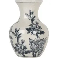 Clayre & Eef Vaas Ø 10x16 cm Wit Blauw Keramiek Bloemen