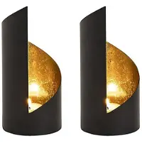 Voglrieder kreatives Wohnen Theelichthouder Kaarsenhouder set van 2 Cilindervorm Zwart/Goud Hoogte 18cm Diameter 8cm Metaal