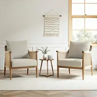 FlexiSpot Set van 2 tuinstoelen: een schommelstoel en een loungestoel, beide met kussens, een stevig metalen frame, ideaal voor balkon, terras, tuin en woonkamer, kleur beige