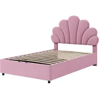 Sweiko -Gestoffeerd kinderbed 90 x 200 cm- met hoofdbord en lattenbodem- met in hoogte verstelbaar hoofdbord en hydraulische opbergruimte- roze- zonder matras