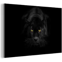 MuchoWow Aluminium schilderij 120x80 cm - Wanddecoratie metaal - Panter - Dieren - Zwart - Ogen - Metalen muurdecoratie woonkamer - Decoratie industrieel - Foto op dibond - Industriële accessoires slaapkamer