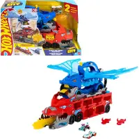 Hot Wheels City JKJ79 - Speelgoedauto - 2-in-1 drakentransporter met 2 dicastauto's - grote draak