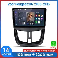 AWESAFE Autoradio - Draadloos Apple CarPlay Android Auto - Bluetooth Radio - Geschikt Voor Peugeot 207 2006-2015 - 1GB RAM + 32GB ROM