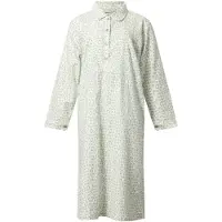 Lunatex - klassiek dames nachthemd 643997 met doorknoop - flanel - green egg - maat S