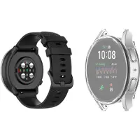 Strap-it Siliconen band Zwart + TPU Case Transparant - Geschikt voor Samsung Galaxy Watch 4 44mm - Bescherming hoesje voor Galaxy Watch 4 44mm smartwatch - Sport band zwart + TPU Case Transparant