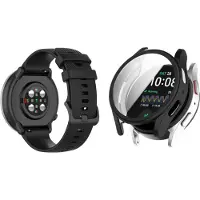 Strap-it Siliconen band Zwart + TPU Case Zwart - Geschikt voor Samsung Galaxy Watch 4 44mm - Bescherming hoesje voor Galaxy Watch 4 44mm smartwatch - Sport band zwart + TPU Case zwart