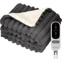 Auronic Elektrische Deken - 200 x 180cm - 2 Persoons - Warmtedeken - 3 Warmtestanden - Pluche - verwarmingsdeken - Antraciet