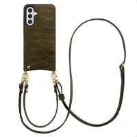 Selencia Nova Croco Telefoonhoes met Koord en Pashouder voor de Samsung Galaxy A56 - Dark Olive