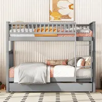 Merax Kinderbed 90x200 cm - stapelbed - driepersoonsbed - met uitschuifbaar bed - hoge bescherming - grijs - zonder matras