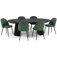 Ebuy24 Tokyo eethoek eettafel zwart, 6 stoelen met groene velours bekleding.