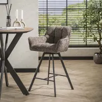 Dimehouse Set van 2 Barkrukken Lino Chenille Stof Rich Taupe Draaibaar