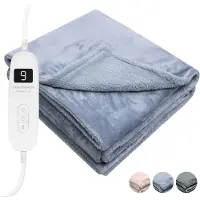 STAUS&BACH Elektrische deken 3XL - 2 persoons bovendeken - Dubbelzijdig Fleece Sherpa Warmtedeken - Grijs blauw - 180x160 cm PowerNap