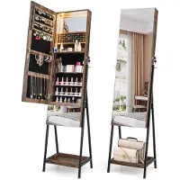 Costway Sieradenkast met spiegel, spiegelkast, afsluitbaar, met 3 gekleurde ledverlichting, laden en plank, sieradenorganizer, vrijstaand voor slaapkamer, woonkamer
