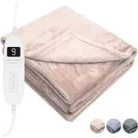 STAUS&BACH Elektrische deken 3XL - 2 persoons bovendeken - Dubbelzijdig Fleece Sherpa Warmtedeken - Champagne roze - 180x160 cm PowerNap