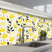 KitchenYeah Keuken achterwand 300x80 cm - Spatscherm zelfklevend Citroenen - Geel - Wit - Stippen - Muurbeschermer - Spatwand fornuis