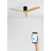 Create - Plafondventilator 40W silent 100% hout (Ø132cm) (ruimtes 10m²-25m²) - Zwart / Licht hout - Geen licht - WIFI + Afstandsbediening - WIND CALM NATURAL WOOD