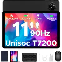 Doogee Tab A9 Pro+ Android 15-tablet met toetsenbord 11-inch scherm + 90 Hz verversingssnelheid 6 GB RAM + 128 GB opslagruimte 8580 mAh-batterij Octa-Core T7200-processor 13 MP-camera,Zwart