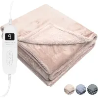STAUS&BACH Elektrische deken XXL - 2 persoons bovendeken - Dubbelzijdig Fleece Sherpa Warmtedeken - Champagne roze - 180x130 cm PowerNap