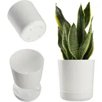 Kadax Bloempot met onderzetter, kunststof plantenpot, minimalistische plantenbak, decoratieve pot voor bloemen, cactussen en kruiden (20 cm, wit)