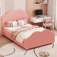 SINGULARITY -Gestoffeerd kinderbed- 90 x 200 cm hoog- met een kinderbedframe met spijlen en een wolkvormig hoofdeinde en voeteneinde. Eenpersoonsbed- roze- zonder matras.