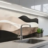KitchenYeah Keuken achterwand 80x60 cm - Spatscherm zelfklevend Abstract - Landschap - Golven - Crèmekleur - Muurbeschermer - Spatwand fornuis