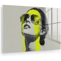 MuchoWow Glasschilderij 180x120 cm - Schilderij acrylglas - Vrouw - Bril - Verf - Foto op glas - Muurdecoratie woonkamer - Wanddecoratie slaapkamer - Schilderijen